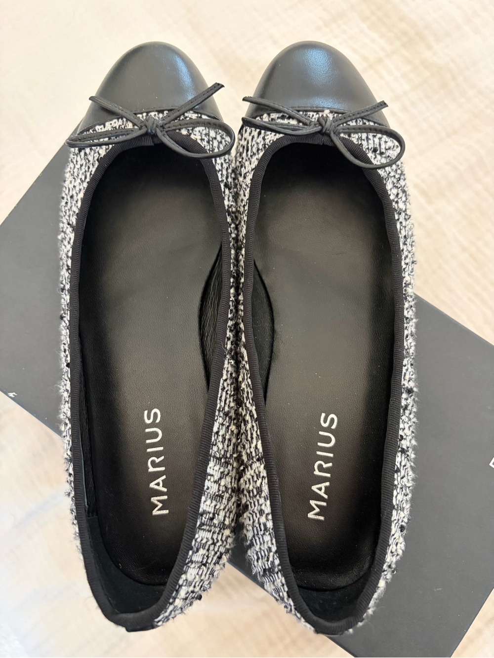 Tweed and black Ballet Flats